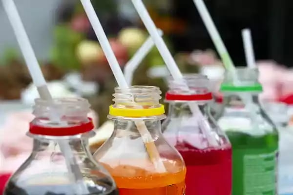 Plastic bottles of beverages.