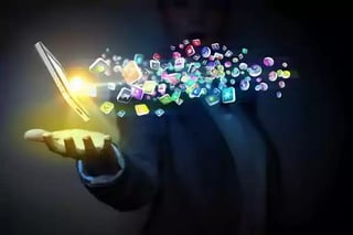 Application icons in human hand.